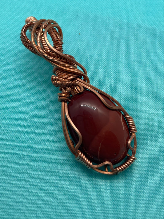 Copper pendant with red jasper